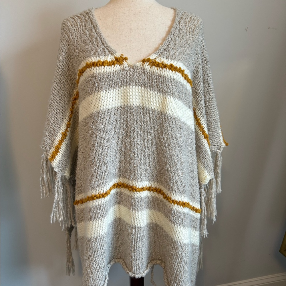 Striped Gray Cream & Gold Women's Shawl